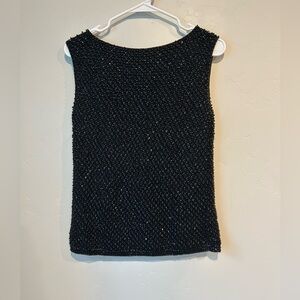 Vintage Black Wool Hand Beaded Sequined Women's Top Size L British Hong Kong